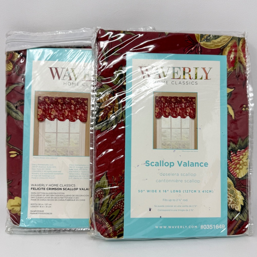 Waverly Home Classic‎ Felicite Crimson Scallop Valance 50x15 Floral French Set 2